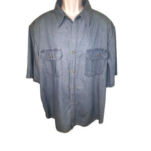 Premier International Vintage 2XL short sleeve denim button front cotton shirt ￼